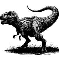 Black and white illustration of a TRex Dinosaur vector