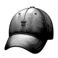 Black and white illustration of a single baseball cap vector