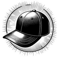 Black and white illustration of a single baseball cap vector