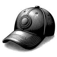 Black and white illustration of a single baseball cap vector