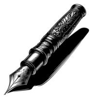 Black and white illustration of a fountain pen vector