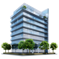 3D Rendering of a Glass Building Skyscraper on Transparent Background png