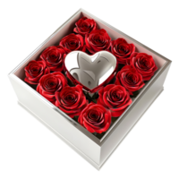 3d representación de un corazón en un caja lleno de flores en transparente antecedentes png