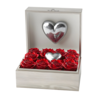 3d representación de un corazón en un caja lleno de flores en transparente antecedentes png