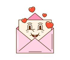 Cartoon groovy valentine love envelope character vector