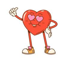 Groovy valentine love character with heart eyes vector