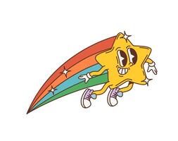 Cartoon retro shooting star groovy character vector