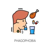 Phagophobia phobia, mental health line icon vector