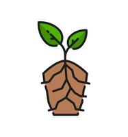 Plant sprout line icon, soil with seed, sprig leaf vector