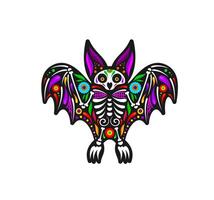 Mexican Day of Dead, bat animal with skull, tattoo vector