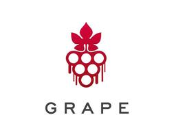 Red grape wine icon, vine leaf, fruit juice splash vector