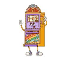 Cartoon groovy retro casino slot machine character vector