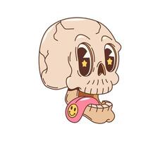 Cartoon retro skull skeleton groovy character vector