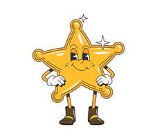 Cartoon groovy wild west sheriff star character vector