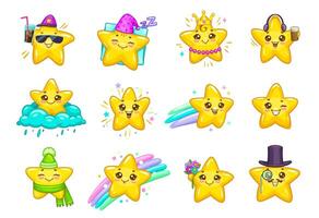 Cartoon cute kawaii stars and twinkle characters vector