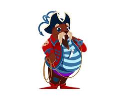 Cartoon walrus animal boatswain pirate character vector