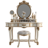 3D Rendering of a Vintage Mirror with Wooden Table on Transparent Background png