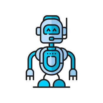 Retro droid, robot or virtual bot thin line icon vector
