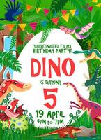 Kids birthday party flyer with funny dinosaurs vector