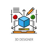 web desarrollo, 3d diseñador trabajo lineal icono vector