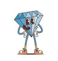 Cartoon retro diamond gem groovy funky character vector