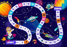 Kids board step game with astronaut and planets vector