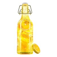 3d representación de un limón jugo botella en transparente antecedentes png