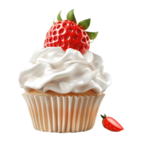 3D Rendering of a Cupcake with Strawberry on it on Transparent Background png