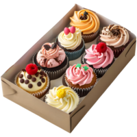 3d renderen van een cupcakes in een doos Aan transparant achtergrond png