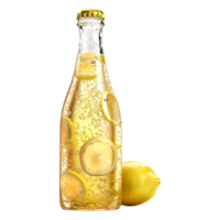 3d tolkning av en citron- juice flaska på transparent bakgrund png