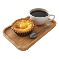 3d interpretazione di un' Cupcake con nero tè nel un' di legno piatto su trasparente sfondo png
