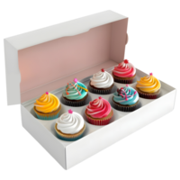 3d renderen van een cupcakes in een doos Aan transparant achtergrond png