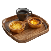 3D Rendering of a Cupcake with Black Tea in a Wooden Plate on Transparent Background png