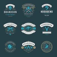 Seafood restaurant logos set illustration. vector