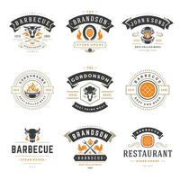 Grill restaurant logos and badges set illustration. vector