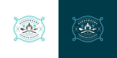 Mariscos logo o firmar ilustración pescado mercado y restaurante emblema modelo diseño langosta silueta vector