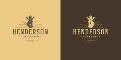 Coffee shop logo template illustration with bean silhouette good for cafe badge design and menu decoration vector