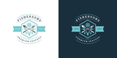 Mariscos logo o firmar ilustración pescado mercado y restaurante emblema modelo diseño langosta silueta vector