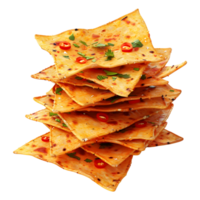 3d representación de un picante triangular papas fritas en transparente antecedentes png