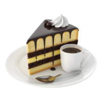 3d representación de un pastel con negro té en un plato en transparente antecedentes png