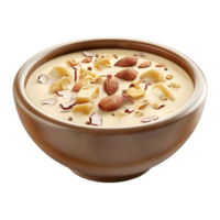 3d representación de un almendra tradicional kheer en transparente antecedentes png