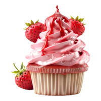 3d Rendern von ein Cupcake mit Erdbeere auf es auf transparent Hintergrund png