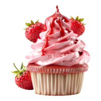 3D Rendering of a Cupcake With Strawberry on it on Transparent Background png