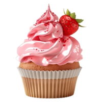 3d Rendern von ein Cupcake mit Erdbeere auf es auf transparent Hintergrund png