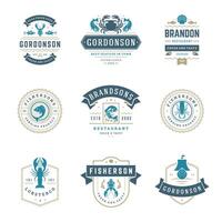 Seafood restaurant logos set illustration. vector