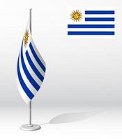 Uruguay flag on flagpole for registration of solemn event, meeting foreign guests. National independence day of Uruguay. Realistic 3D on white vector