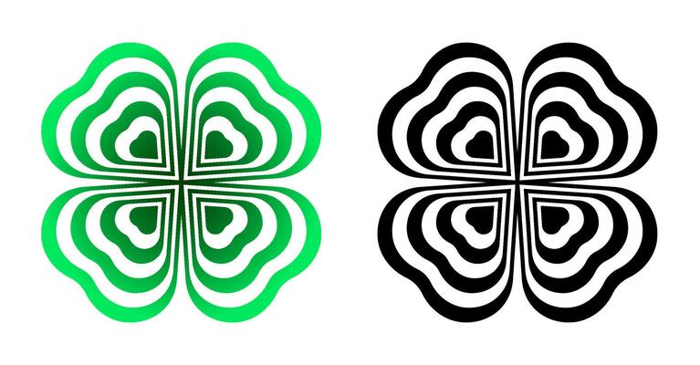Abstract four leaf clover with heart shape. Good luck and success symbol. Talisman, amulet of Irish holiday. Isolated