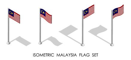 isometric flag of malaysia in static position and in motion on flagpole. 3d vector