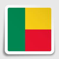 Republic of Benin flag icon on paper square sticker with shadow. Button for mobile application or web. vector