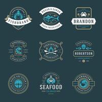 Seafood restaurant logos set illustration. vector